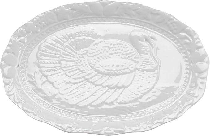 HIC Kitchen Turkey Embossed Serving Platter, Fine Porcelain, Oversized