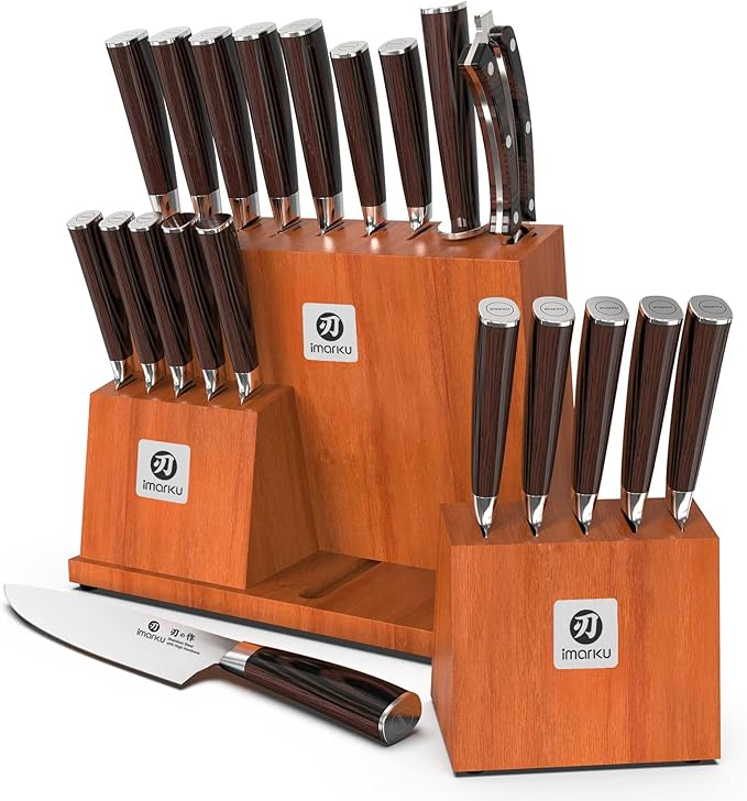 imarku Knife Set, 20-Pieces Premium Kitchen Knife, Japanese High Carbon Steel Knife Set with Block and 2 Pull-away Steak Knife Block Set, Best Gifts