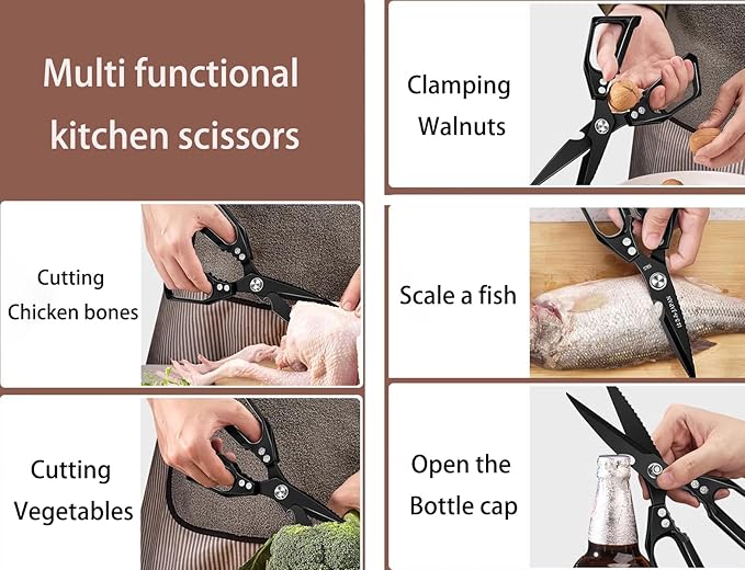 Multi-Purpose Rust Proof Kitchen Shears,Meat Scissors,Dishwasher Safe,Can be Used to Cut Vegetables, Chicken, Steak,Scrape Fish Scales, and Open Bottle Caps, etc(Golden)