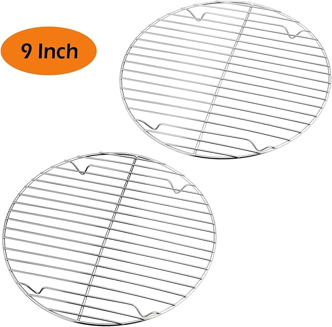 P&P CHEF 9 Inch Cooking Rack Round, Stainless Steel Round Rack for Cooking Cooling Steaming Baking, Fit Air Fryer Pot Pressure Cooker, 2 Pack -Oven Safe, Silver