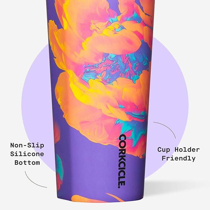 Corkcicle Cold Cup Insulated Tumbler with Straw - Keeps Drinks Cold for 12 Hours - Triple-Insulated Stainless Steel - Leak-Resistant Lid - Summer Drinkware Gift - 24 oz - Super Bloom