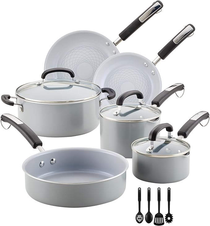 Farberware EcoAdvantage Ceramic Nonstick Cookware/Pots and Pans Set, 13 Piece - Gray