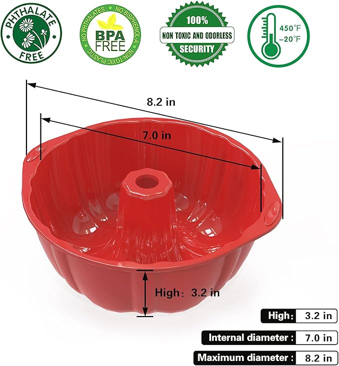 SILIVO Nonstick Fluted Cake Pans (2 Pack) - 7 inch Silicone Cake Pans for Jello, Monkey Bread and Bunte cake