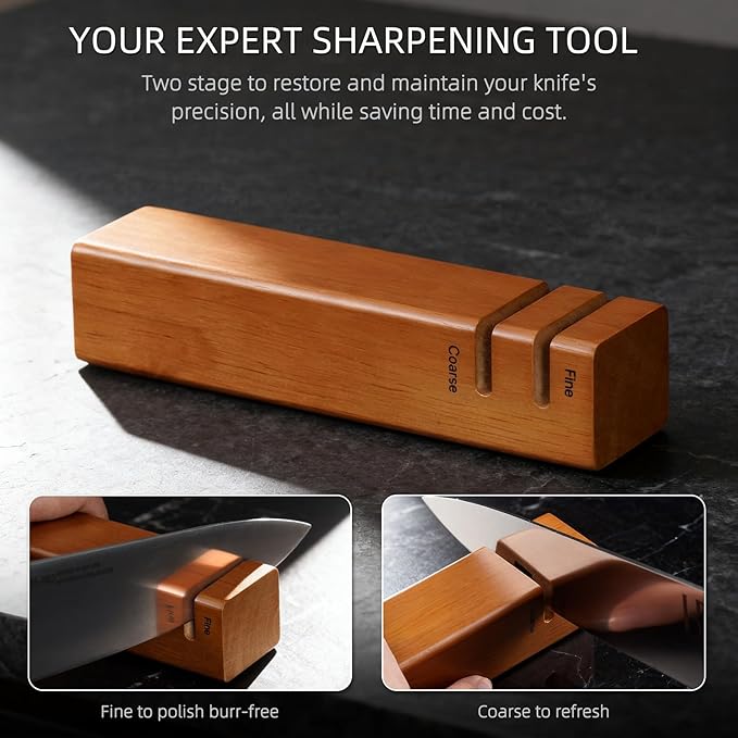 Kitchen Knife Set, 8-Piece Japanese High Carbon Stainless Steel Knife Block Set with Built-in Sharpener - Professional Forged Blades & Ergonomic Design