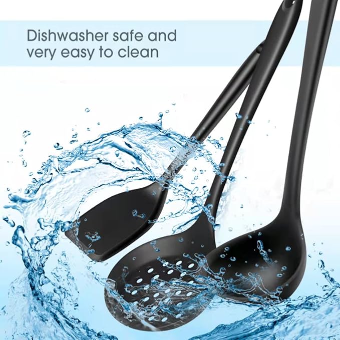 12" Silicone Ladle Spoon Set of 2, Long handle soup spoons Seamless & Nonstick, Heat resistant 600 °F Kitchen Soup Ladles for Cooking.