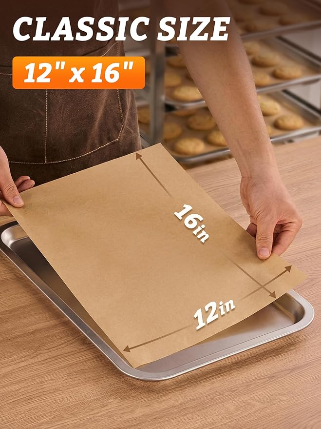 SMARTAKE 300 Pcs Parchment Paper Baking Sheets, 12x16 Inches Non-Stick Precut Baking Parchment, for Baking Grilling Air Fryer Steaming Bread Cup Cake Cookie and More (Unbleached)