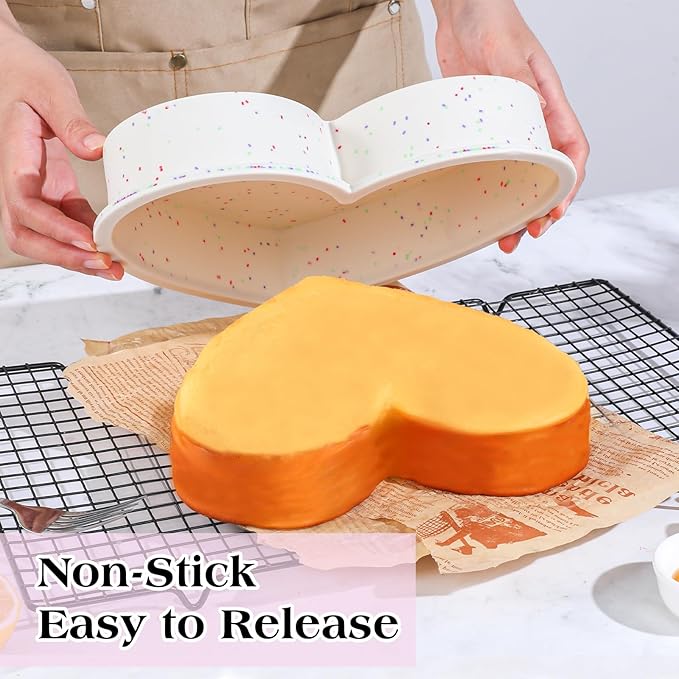 FUNBAKY Metal Framed Silicone Heart Shaped Cake Pans, 10 Inch Heart Cake Pan, BPA Free Large Baking Molds for Anniversaries, Weddings, Valentine's Day, Oven Dishwasher Safe
