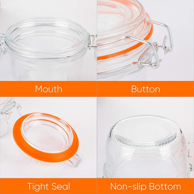 Encheng Small Glass Jars With Airtight Lids, Glass Spice Jar 5 oz,Maosn Jars With Leak Proof Rubber Gasket 150ml,Glass Storage Containers With Hinged Lid,Kitchen Canisters 12 Pack
