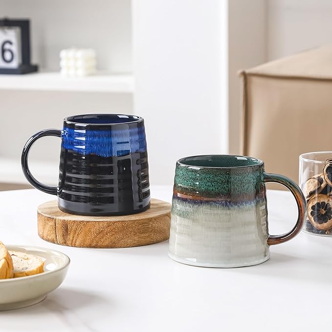 Large Ceramic Coffee Mug, Handmade Pottery Mugs, Tea Cups with Big Handle for Office and Home, 15.5 oz, Dishwasher and Microwave Safe (Frosted Black)
