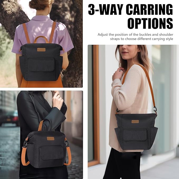 Joymee Lunch Bag Women Insulated Lunch Box Reusable Leakproof Large Spacious Cooler Tote for Women Men Adult with Bottle Holder and Side Pockets for Work Office Travel Picnic -08 Black