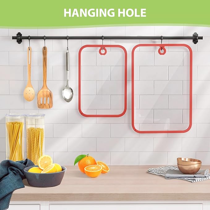 Cutting Board, Freshmage Glass Cutting Boards for Kitchen, 2Pcs Chopping Board Set with Non-Slip Edges & Hanging Hole, Dishwasher- Safe Clear Cutting Board for Countertop, Meal Prep & Serving