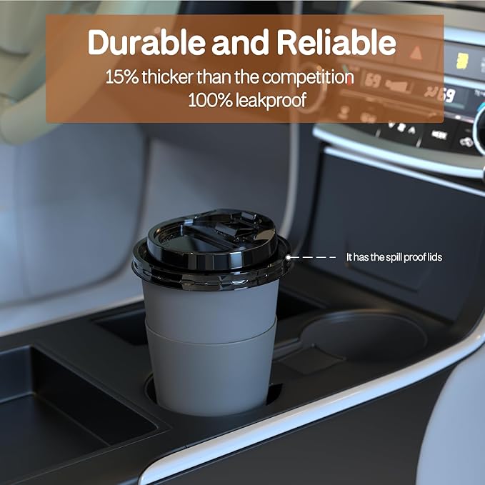 100 Pack 12 oz Disposable Paper Coffee Cups with Lids and Sleeves and Stirring Sticks, Leak-free Disposable Insulated Paper Cups for To Go Hot or Cold Beverages(Gray)