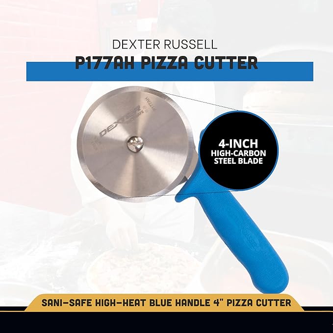 Dexter-Russell P177AH 4-Inch Pizza Cutter with High-Heat Blue Handle | DEXSTEEL® Stain-Free High Carbon Steel Blade | Commercial Grade, Dishwasher Safe