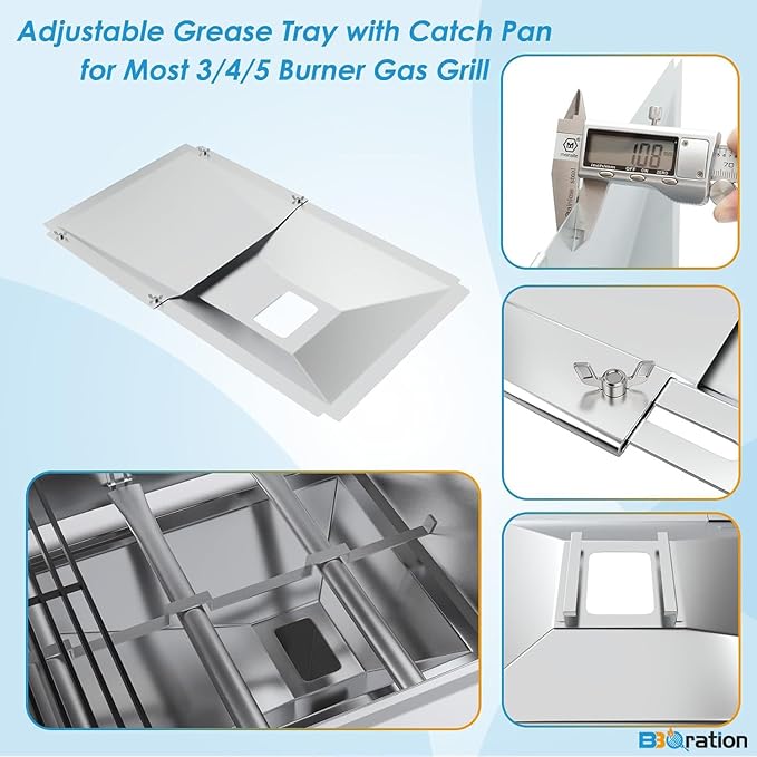 Universal Grease Tray with Catch Pan for Nexgrill Replacement Parts 720-0830H 720-0882A, Charbroil, Dyna Glo, Kenmore, Expect Grill, Drip Pan for 3/4/5 Burner Gas Grill