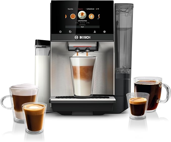 Bosch Fully Automatic Coffee and Espresso Machine - 36 Drinks, Double Cup Barista Style Super Coffee Maker - Touchscreen, Large Bean Capacity - Easy Clean, Maintenance - Stainless Steel - TQU60703