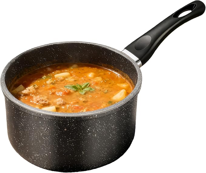 Nonstick Saucepan, 1.5 Quarts Sauce Pan with Swiss Granite Coating, Small Milk Soup Pot with Detachable Handle Multipurpose Induction Compatible, PFOA Free