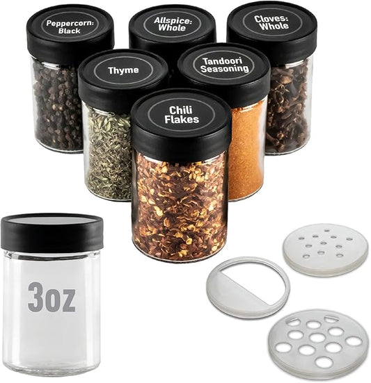 AllSpice 3” Glass Spice Jars 3 fluid ounces- 6 Pack