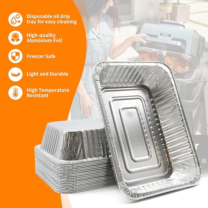 50 Pack Drip Pan Liners for Ninja OG850/OG951 Woodfire Outdoor Grill & Smoker - Compatible with OG800 and OG900 Series - Disposable Aluminum Foil Grease Tray,Silver