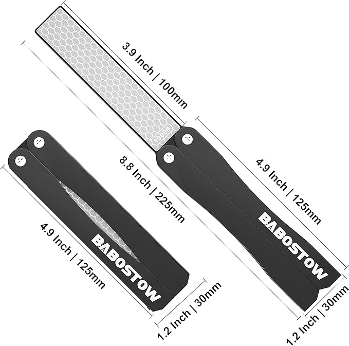 Diamond Knife Sharpener Tool, 400/1000 Grits Double Sided Diamond Sharpening Stone Tool, Manual Knife Sharpener Tool, Portable Folding Sharpening Stone for Kitchen and Outdoors - Black