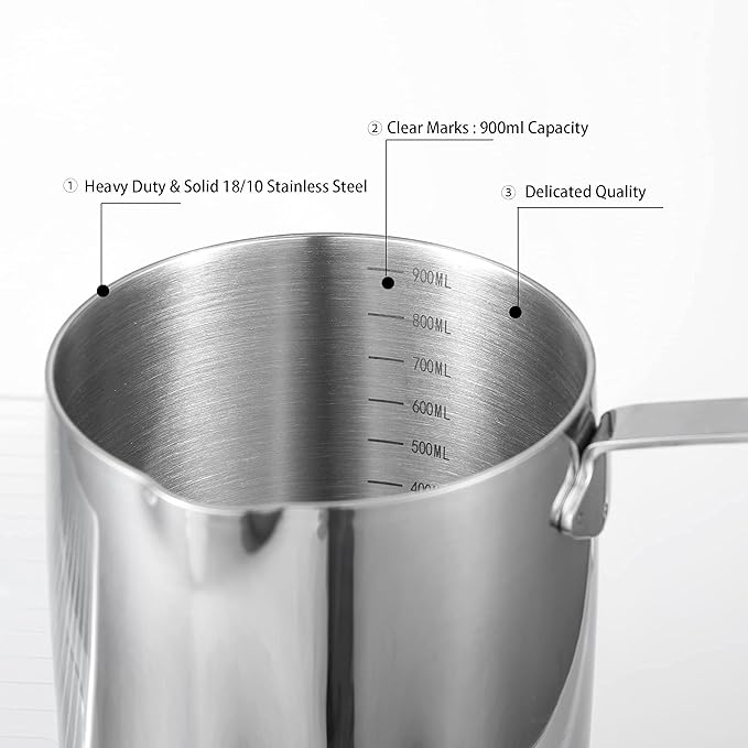 IMEEA Milk Warmer Pot Turkish Coffee Pot 18/10 Tri-Ply Stainless Steel Butter Warmer with Spout (30oz/900ml)