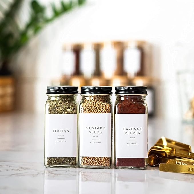 Minimalist Spice Labels for Glass Jars - 142 Spice Jar Labels Preprinted Waterproof, White Rectangle Herb Stickers, Seasoning Herb Containers Kitchen Pantry Organization