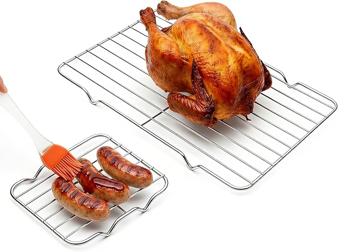 Compact Toaster Oven Rack 2-Pack, 10x6.2" & 5x4.4" Stainless Steel Baking Rack, Small Tiny Wire Cooling Rack for Baking Sheet, Heavy Duty Cooling Racks for Meat, Bacon, Sausage, Dishwasher Safe
