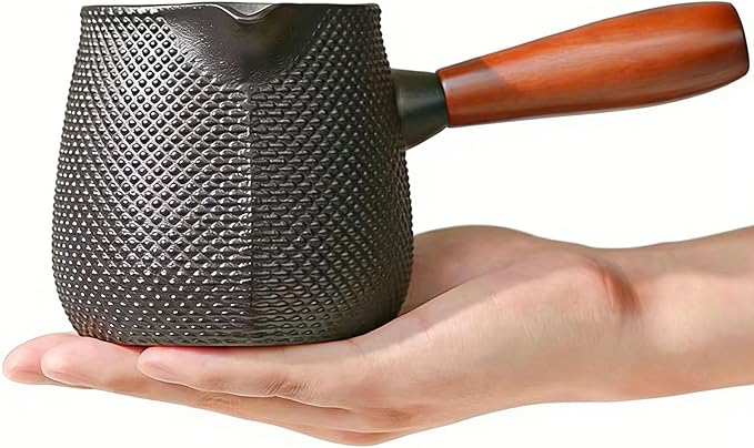 Cast Iron Teapot Stovetop-Tea Pourer Milk Pot Milk Steamer 20 oz-Loose Leaf Tetsubin with Wood Handle,Warm Milk Wine Tea Coffee Elegant Pot for Home Kitchen,Hotel,Restaurant and Office