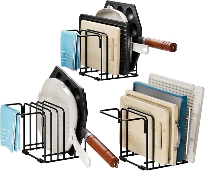 Cutting Board Organizer,5-Slot Steel Kitchen Storage Rack for Cutting Boards, Baking Trays,towel,and Thin Pans-Space-Saving Kitchen Storage(Black, 3 Pack)