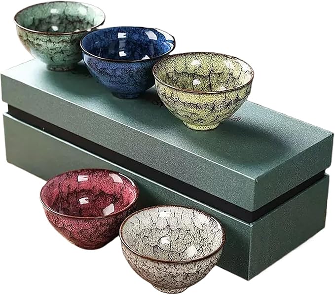 chinese tea cups,gongfu Ceramic Teacup Set, 4.06 oz (120 ml), Set of 5, 5 Colors