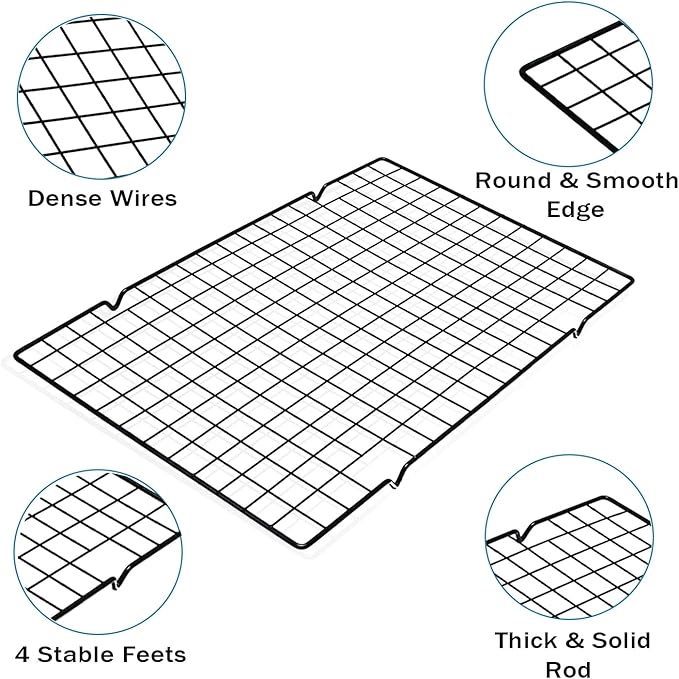 VNIMTI Cooling Rack 2 Sets, Cookie Cooling Wire Racks for Cooking, Baking, Roasting, Grilling, Drying, Oven Safe Grill Rack, 16" * 10" Large Squares Grids