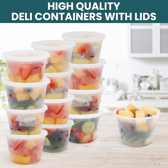 WGCC Deli Containers with Lids - 16 oz Plastic Food Storage Containers, 48 Sets - BPA Free, Microwave, Freezer & Dishwasher Safe