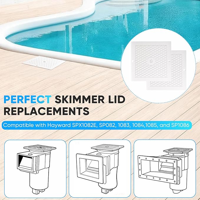 10 Inch Pool Skimmer Lid Replacement, 2 Pack Pool Skimmer Cover Compatible For Hayward SPX1082E SP1082 SP1083 SP1084 SP1085 SP1086, Square Heavy Duty Plastic Deck Cover for Inground Pools, White