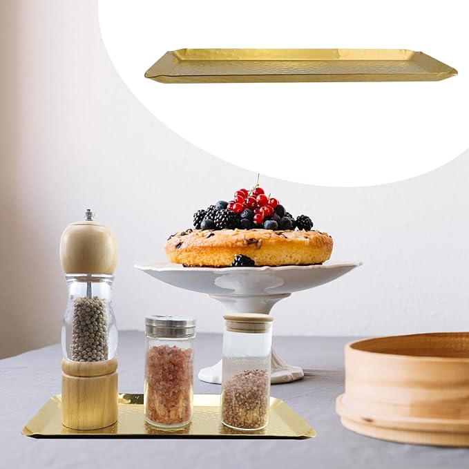 Antrader Hammered Rectangular Platter Serving Tray,Stainless Steel Decorative Storage Tray, Gold (10-Inch by 4-Inch)