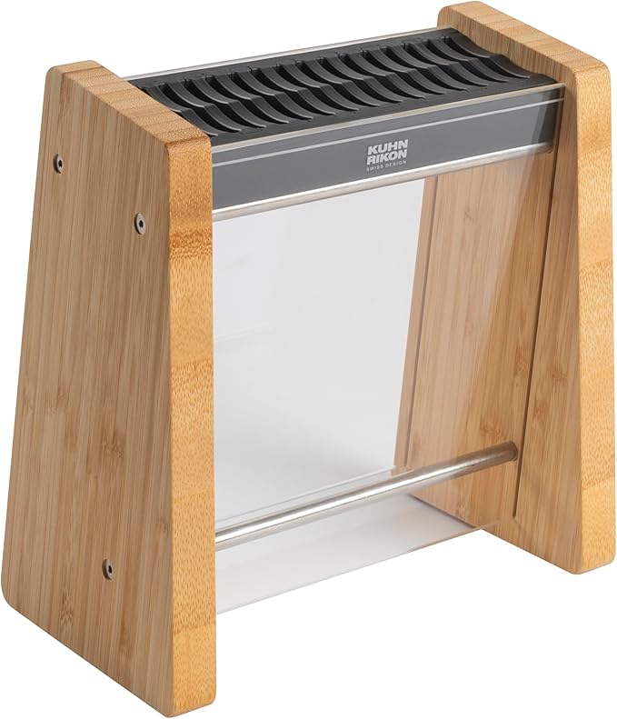 KUHN RIKON ICED Knife Block, Modern Knife Storage, Bamboo and Clear Panels, Removable Top Insert, Space Saving Countertop Knife Block