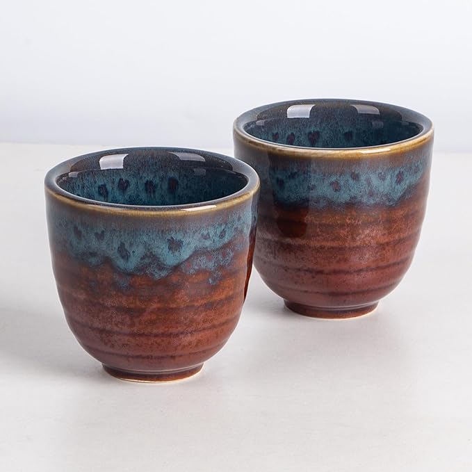 Ceramic Japanese Tea Cups, 5 oz Tea Cup, Asian Teacup, Teacups, Set of 2 (Peacock Tail, 2 pcs)