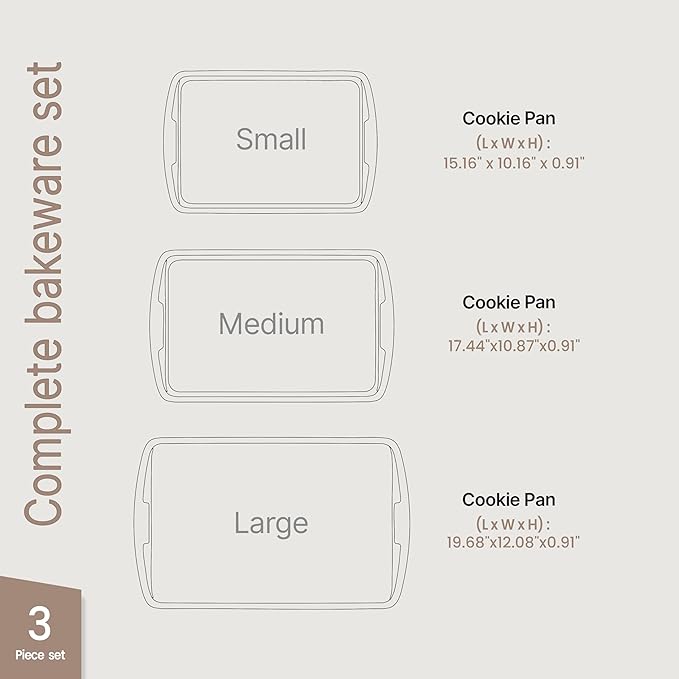 Bakken Swiss Cookie Sheet 3 Piece Set - Non-Stick, Stackable Baking Pans, Gray marble Deluxe Ceramic Coating – Dishwasher Safe - for Home Baking