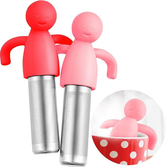 2 Pieces Tea Infuser for Loose Tea Cute Fine Mesh Tea Strainer Stainless Steel Tea Filter Ball Tea Diffuser Steeper for Teacups Teapots (Pink, Red)