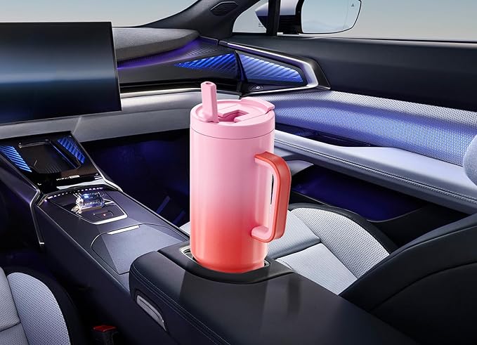 Meoky 40 oz Tumbler with Handle and Flip Straw, 100% Leakproof Tumbler with Lid and Straw, Stainless Steel Insulated Cup, Cupholder Friendly, Keeps Cold for 34 Hours (Flamingo)