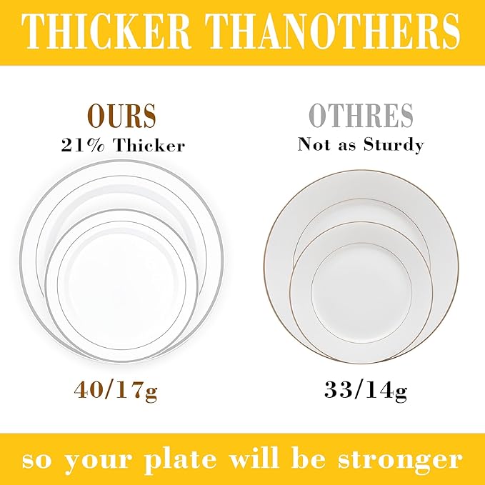 200PCS Sliver and White Plastic Plates, Disposable Party Plates with Silver Rim, Include 100 Dinner Plate and 100 Elegant Dessert Plate for Party and Wedding