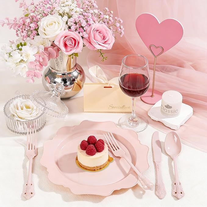 WDF 120 Pieces Heavy Duty Pink Plastic Cutlery Set - Disposable Utensils - Disposable Flatware Includes 40 Forks, 40 Spoons, 40 Knives for Party Baby Shower Wedding Spring Easter