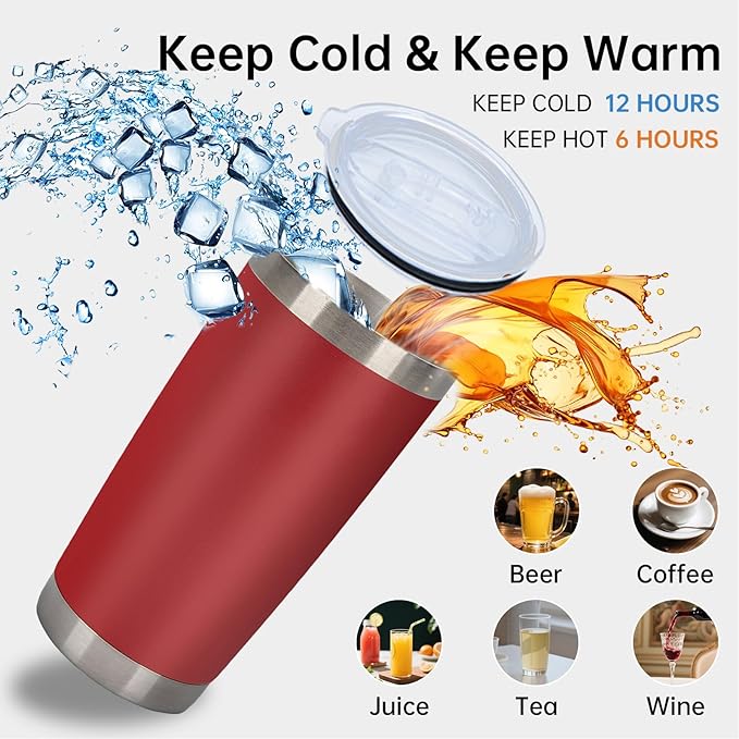 IEOVIEE 32 Pack, 20oz Stainless Steel Bulk Tumblers with Lids and Straws, Double Wall Insulated Travel Coffee Mug, Durable Powder Coated Tumbler Bulk Cup for Cold and Hot Drinks(Red)