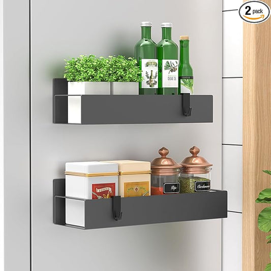 2 Pack Magnetic Spice Storage Rack Organizer for Refrigerator and Oven, Dark Gray Fridge Organizers and Storage