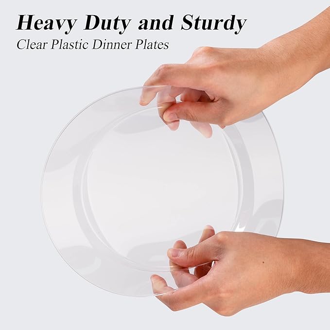 100PCS Clear Plastic Dinner Plates 10inch, Premium Hard Disposable Plates for Party, Wedding