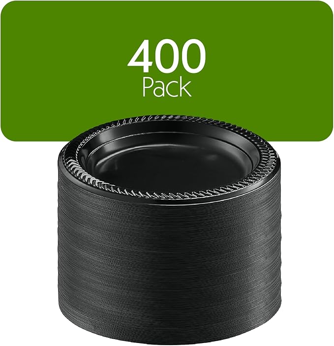 PLASTICPRO 400 PCS Black Plastic Plates Light Weight 6 Inch Plastic Dessert Plates Black Plates Disposable for Party and Wedding