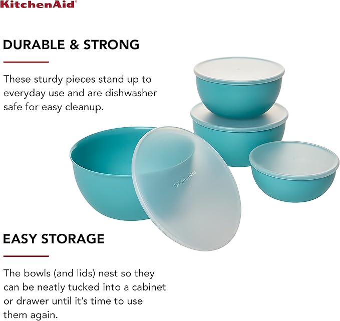 KitchenAid Plastic Prep Bowls with Lids, Set Of 4, Aqua Sky