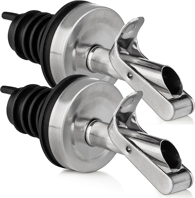 GREENOLIVE Replacement Oil Dispenser Spout for .6” Bottle Opening - Pourer Dimensions 3.25”H x 1.25”L x 1.25”W - Stainless Steel Automatic Closure Keeps Oil Fresh (Set of 2)