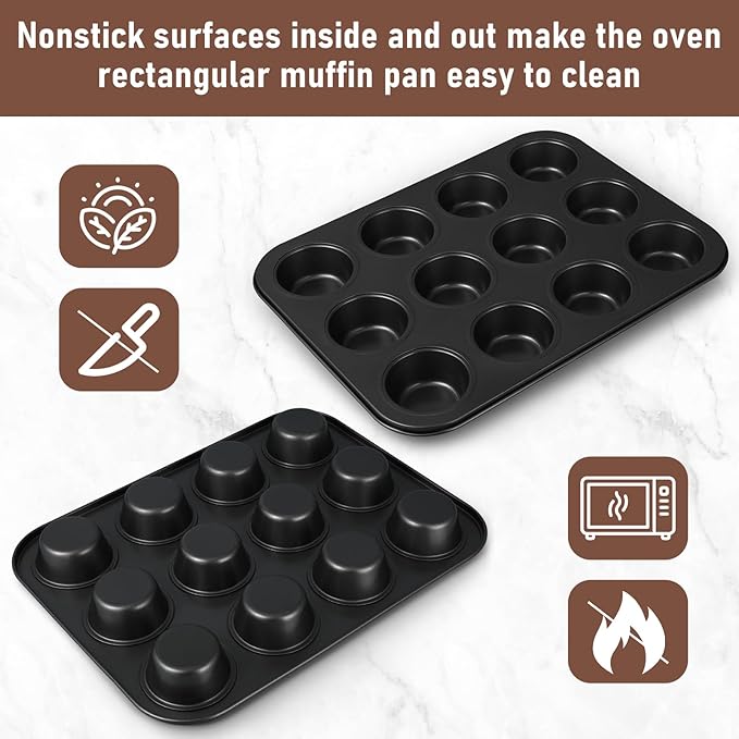 3 Pack Nonstick Muffin Pan Carbon Steel Cupcake Pan Muffin Tin Easy to Clean Tray Bakeware for Baking Cup Cake Cheesecake, 6, 12, and 24 Cup, Jumbo