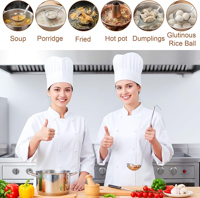 10 Pcs Stainless Steel Ladle 1oz/2oz/4oz/6oz/8oz Soup Ladle with Long Spoon Metal Spoon Sets Big Spoons for Stirring, Portioning, Serving Soup, Stew in Restaurants Home Cooking Soups Sauce