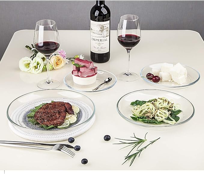 FOYO Dessert Plates, Classic Tempered Glass Dinnerware Sets, 7 Inch, Set of 3