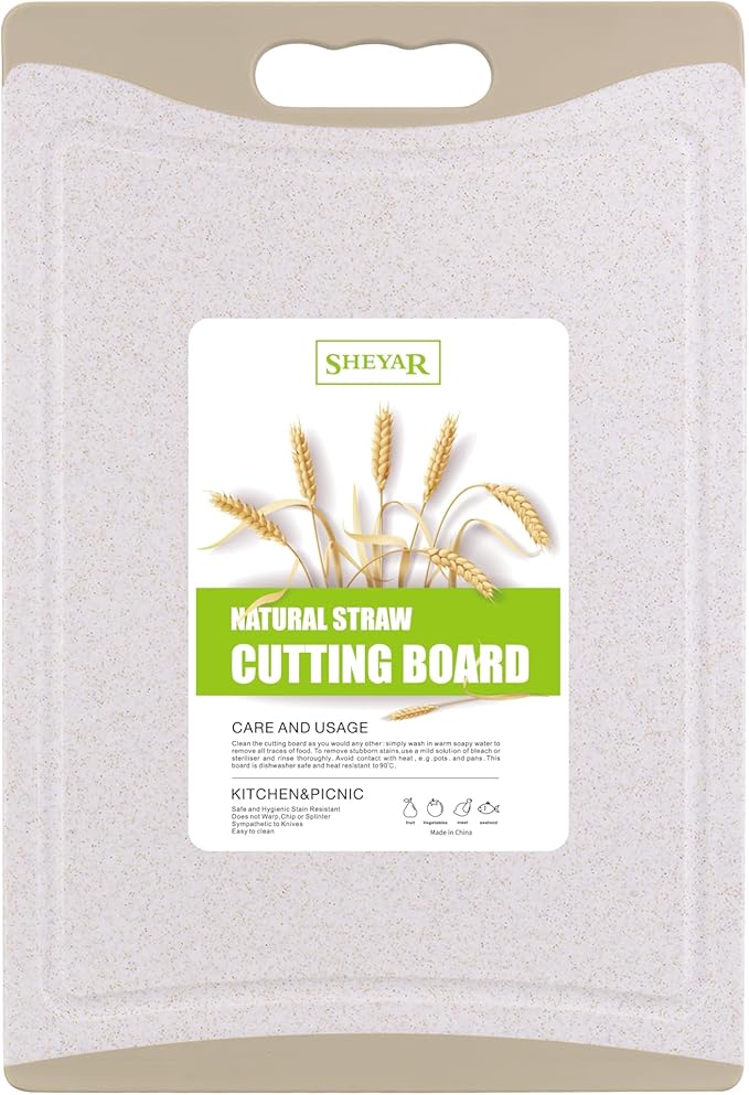 Cutting Board for Kitchen, Wheat Straw Fiber Cutting Board, Dish Washer Safe, w/Juice Grooves for Meat, Veggies,Easy Grip Handle, Non-slip Surface,Eco-friendly,Serveware Accessories(14‘x9.7‘)